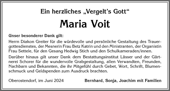 Traueranzeige von Maria Voit von Allgäuer Zeitung, Kaufbeuren/Buchloe