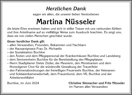 Traueranzeige von Martina Nüsseler von Allgäuer Zeitung, Kaufbeuren/Buchloe