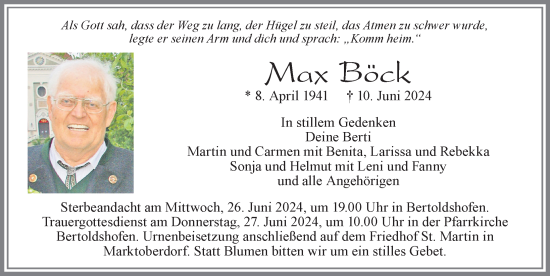Traueranzeige von Max Böck von Allgäuer Zeitung, Marktoberdorf