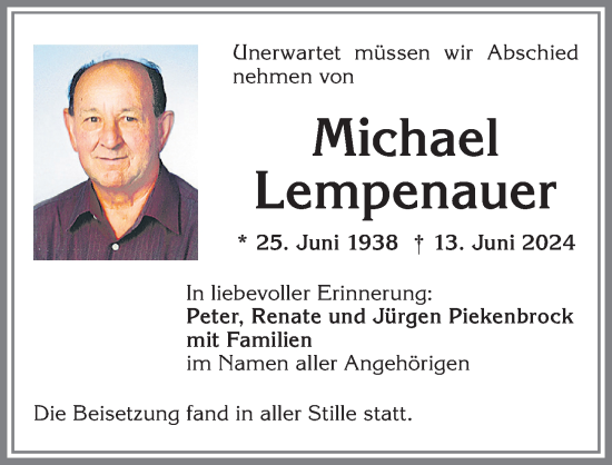 Traueranzeige von Michael Lempenauer von Allgäuer Zeitung,Kempten