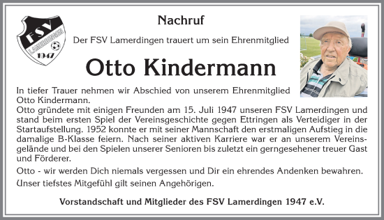 Traueranzeige von Otto Kindermann von Allgäuer Zeitung, Kaufbeuren/Buchloe