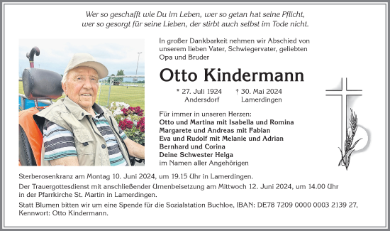 Traueranzeige von Otto Kindermann von Allgäuer Zeitung, Kaufbeuren/Buchloe