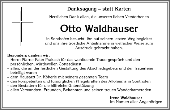 Traueranzeige von Otto Waldhauser von Allgäuer Zeitung,Kempten