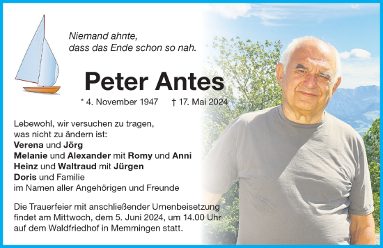Traueranzeige von Peter Antes von Memminger Zeitung