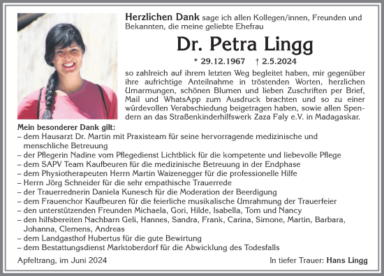 Traueranzeige von Petra Lingg von Allgäuer Zeitung, Marktoberdorf