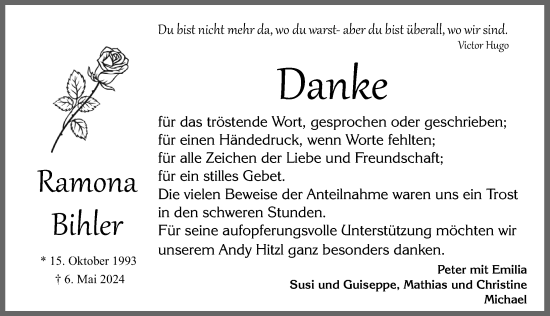 Traueranzeige von Ramona Bihler von Allgäuer Zeitung, Füssen