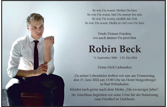 Traueranzeige von Robin Beck von Augsburger Allgemeine, Mindelheimer Zeitung