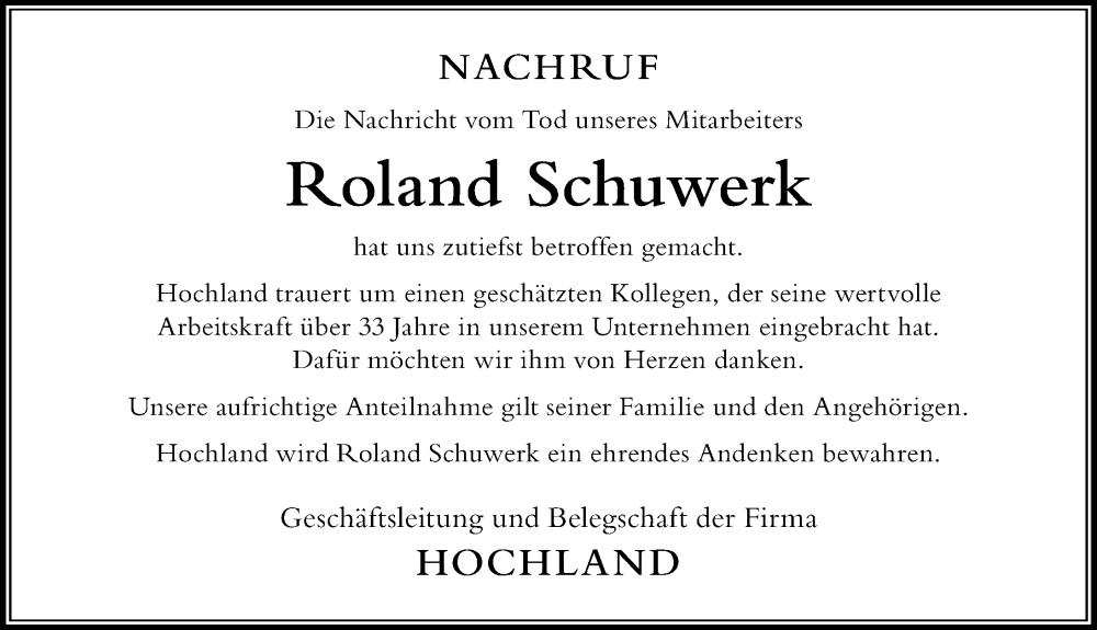  Traueranzeige für Roland Schuwerk vom 08.06.2024 aus Der Westallgäuer