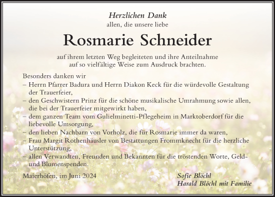 Traueranzeige von Rosmarie Schneider von Der Westallgäuer