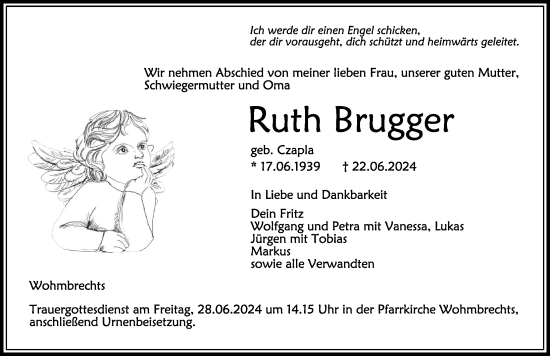 Traueranzeige von Ruth Brugger von Der Westallgäuer