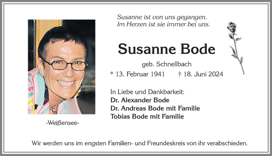 Traueranzeige von Susanne Bode von Allgäuer Zeitung, Füssen