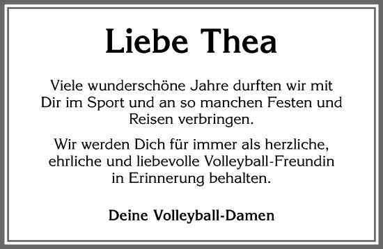 Traueranzeige von Thea  von Allgäuer Zeitung, Füssen