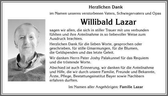 Traueranzeige von Willibald Lazar von Memminger Zeitung