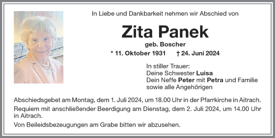Traueranzeige von Zita Panek von Memminger Zeitung