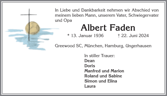 Traueranzeige von Albert Faden von Memminger Zeitung