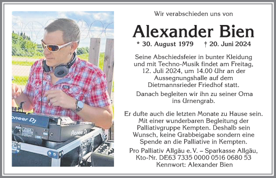 Traueranzeige von Alexander Bien von Allgäuer Zeitung,Kempten