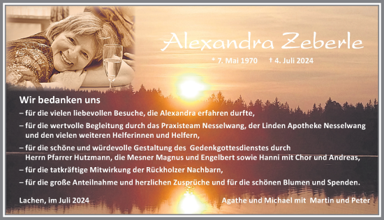 Traueranzeige von Alexandra Zeberle von Allgäuer Zeitung, Füssen