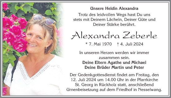 Traueranzeige von Alexandra Zeberle von Allgäuer Zeitung, Füssen