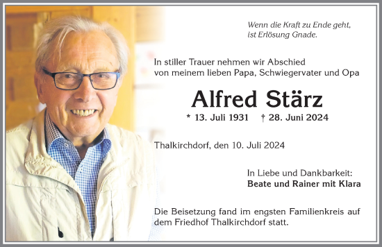 Traueranzeige von Alfred Stärz von Allgäuer Anzeigeblatt