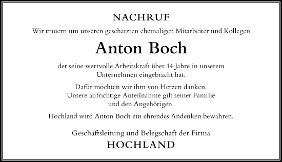 Traueranzeige von Anton Boch von Der Westallgäuer