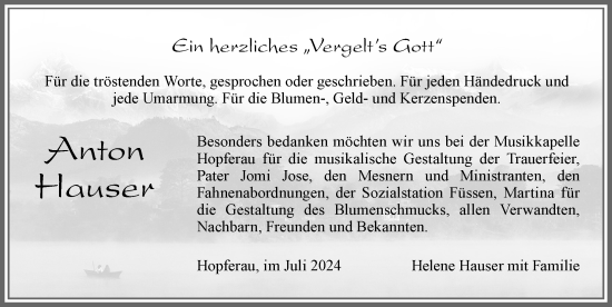 Traueranzeige von Anton Hauser von Allgäuer Zeitung, Füssen