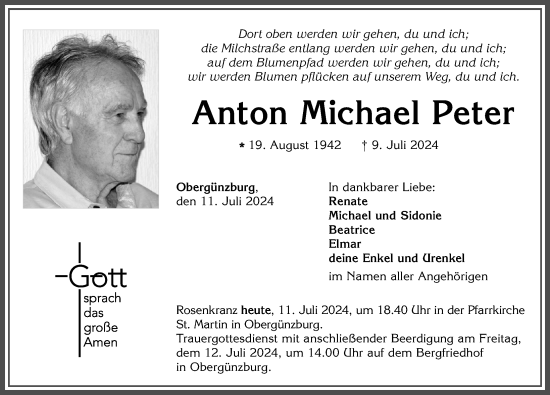 Traueranzeige von Anton Michael Peter von Allgäuer Zeitung, Marktoberdorf