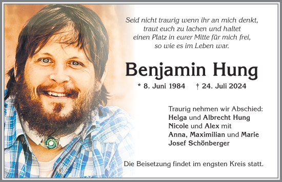 Traueranzeige von Benjamin Hung von Allgäuer Zeitung,Kempten