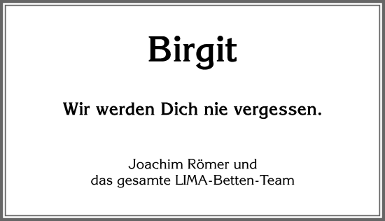 Traueranzeige von Birgit  von Allgäuer Zeitung, Marktoberdorf