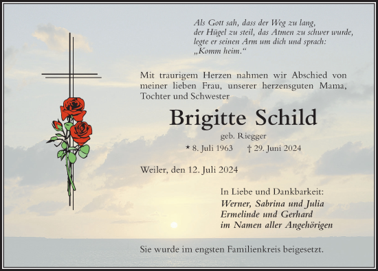 Traueranzeige von Brigitte Schild von Der Westallgäuer