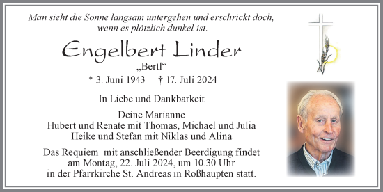 Traueranzeige von Engelbert Linder von Allgäuer Zeitung, Füssen