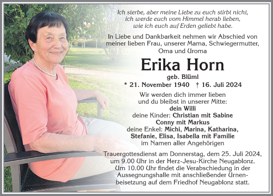Traueranzeige von Erika Horn von Allgäuer Zeitung, Kaufbeuren/Buchloe