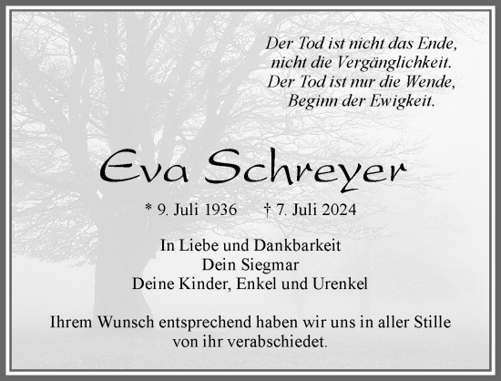Traueranzeige von Eva Schreyer von Allgäuer Zeitung, Füssen