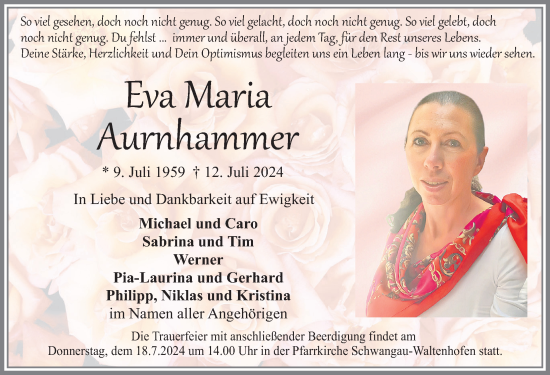 Traueranzeige von Eva Maria Aurnhammer von Allgäuer Zeitung, Füssen