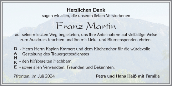 Traueranzeige von Franz Martin von Allgäuer Zeitung, Füssen