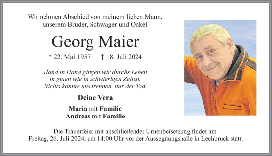 Traueranzeige von Georg Maier von Allgäuer Zeitung, Füssen