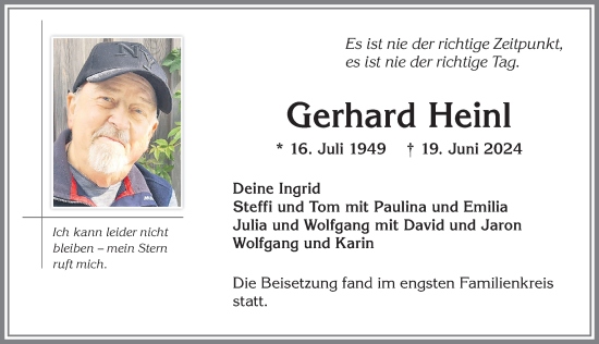 Traueranzeige von Gerhard Heinl von Allgäuer Zeitung,Kempten