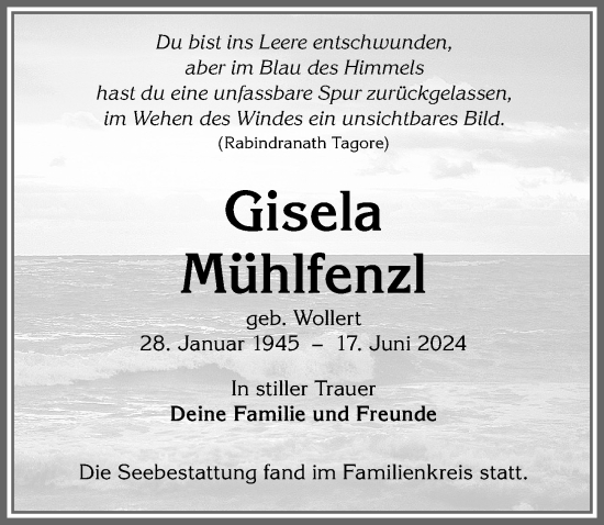 Traueranzeige von Gisela Mühlfenzl von Allgäuer Anzeigeblatt