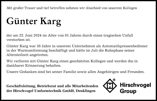 Traueranzeige von Günter Karg von Allgäuer Zeitung, Kaufbeuren/Buchloe