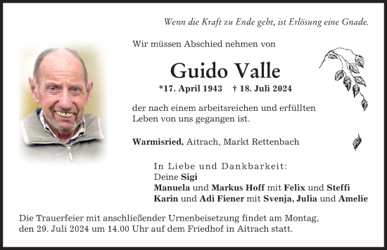 Traueranzeige von Guido Valle von Memminger Zeitung