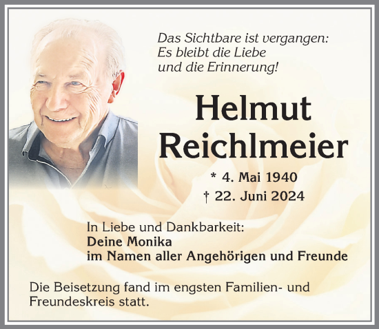 Traueranzeige von Helmut Reichlmeier von Allgäuer Zeitung,Kempten