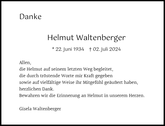 Traueranzeige von Helmut Waltenberger von Allgäuer Zeitung, Füssen