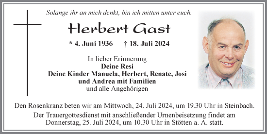 Traueranzeige von Herbert Gast von Allgäuer Zeitung, Füssen