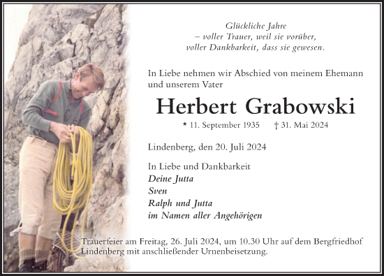 Traueranzeige von Herbert Grabowski von Der Westallgäuer