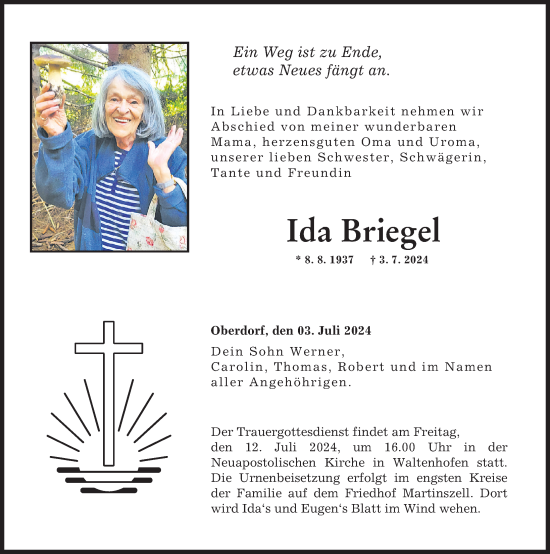 Traueranzeige von Ida Briegel von Allgäuer Zeitung,Kempten