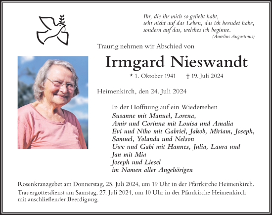 Traueranzeige von Irmgard Nieswandt von Der Westallgäuer