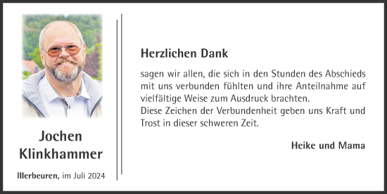 Traueranzeige von Jochen Klinkhammer von Memminger Zeitung