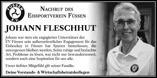 Traueranzeige von Johann Fleschhut von Allgäuer Zeitung, Füssen