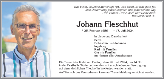 Traueranzeige von Johann Fleschhut von Mindelheimer Zeitung, Augsburger Allgemeine