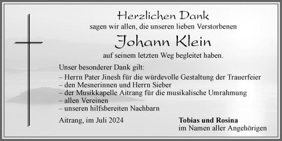 Traueranzeige von Johann Klein von Allgäuer Zeitung, Marktoberdorf
