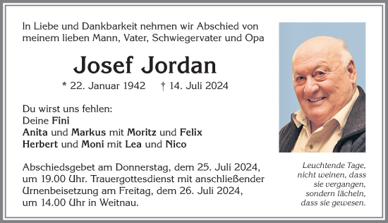 Traueranzeige von Josef Jordan von Allgäuer Zeitung,Kempten